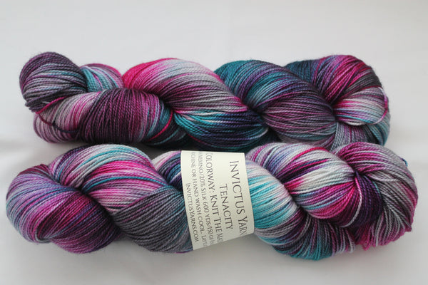Knit the Madness Tenacity 80/20 merino/silk fingering weight yarn shawl length skein extra length