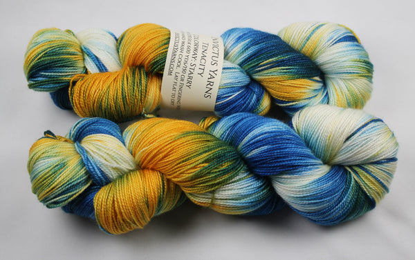 Starry Tenacity 80/20 merino/silk fingering weight yarn shawl length skein extra length