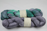 Hug Shot Mystic/Charred Poetry merino/silk fingering weight yarn