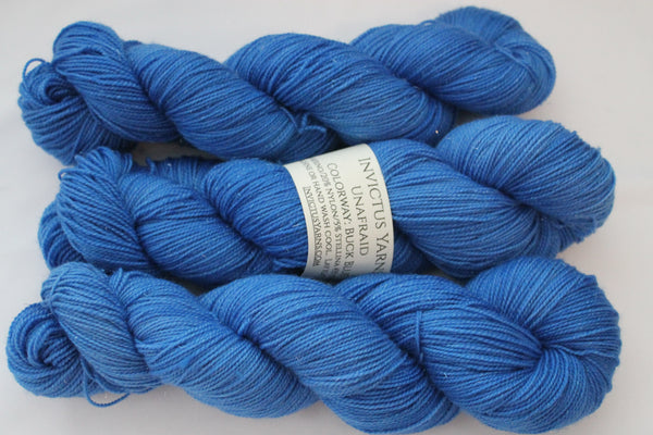 Buck Blue Unafraid shimmer merino/nylon/stellina superwash fingering weight yarn