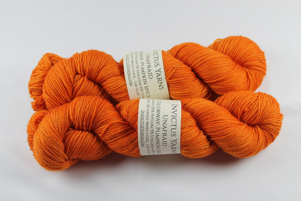 Pumpkin Spice Unafraid Superwash Merino/Nylon/Stellina fingering weight shimmer sock yarn