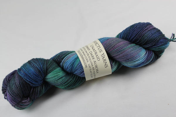 Dark Aurora Unafraid Superwash Merino/Nylon/Stellina fingering weight shimmer sock yarn